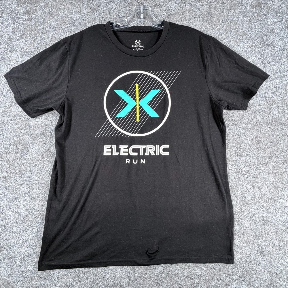 Neff Electric Run T-Shirt Mens L Black Distinctive Circular Graphic Logo Outdoor